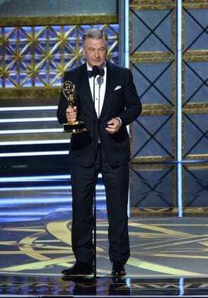 Actor Alec Baldwin accepts the award for Outstanding Supporting Actor in a Comedy Series for Saturday Night Live onstage during the 69th annual Primetime Emmy Awards at Microsoft Theater in Los Angeles on September 17, 2017.  LAP201709170173 JIMxRUYMEN