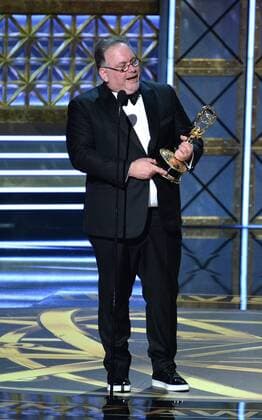 Writer Bruce Miller accepts the award for Outstanding Writing for a Drama Series for The Handmaid s Tale onstage during the 69th annual Primetime Emmy Awards at Microsoft Theater in Los Angeles on September 17, 2017.  LAP201709170198 JIMxRUYMEN