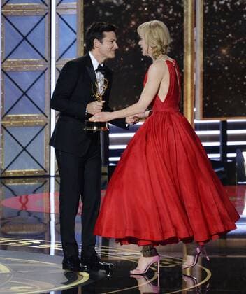 Actor Nicole Kidman accepts the award for Outstanding Lead Actress in a Limited Series or Movie for Big Little Lies from actor Jason Bateman onstage during the 69th annual Primetime Emmy Awards at Microsoft Theater in Los Angeles on September 17, 2017.  LAP201709170236 JIMxRUYMEN