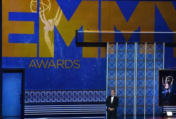 Host Stephen Colbert onstage during the 69th annual Primetime Emmy Awards at Microsoft Theater in Los Angeles on September 17, 2017.  LAP201709170331 JIMxRUYMEN
