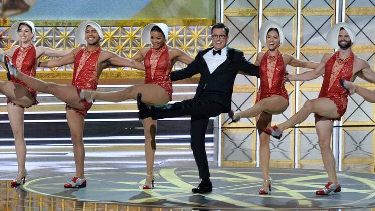 Host Stephen Colbert performs onstage during the 69th annual Primetime Emmy Awards at Microsoft Theater in Los Angeles on September 17, 2017.  LAP201709172061 JIMxRUYMEN