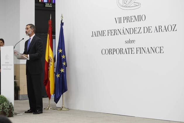 King Felipe VI of Spain speaks during the delivery of the VII Jaime Fernandez de Araoz Award for Corporate Finances to the Colombian professor Juanita Gonzalez-Uribe and the Venezuelan Daniel Paravisini, in Madrid, Spain, 19 September 2017. VII Jaime Fernandez de Araoz Award for Corporate Finances !ACHTUNG: NUR REDAKTIONELLE NUTZUNG!  Copyright: xJuanJoxMartínx GRA520 20170919-636414515277784478