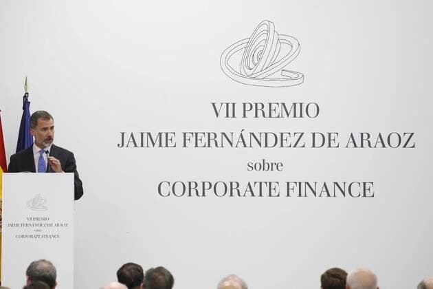 King Felipe VI of Spain speaks during the delivery of the VII Jaime Fernandez de Araoz Award for Corporate Finances to the Colombian professor Juanita Gonzalez-Uribe and the Venezuelan Daniel Paravisini, in Madrid, Spain, 19 September 2017. VII Jaime Fernandez de Araoz Award for Corporate Finances !ACHTUNG: NUR REDAKTIONELLE NUTZUNG!  Copyright: xJuanJoxMartínx GRA518 20170919-636414515290888310