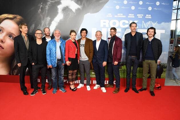 The film crew with u a director Hanno Olderdissen actor Johann von Bülow Dieter Hallervorden Lena Klenke Emilio Sakraya Michael Lott poses on the red carpet at the premiere of the film Rock my Heart in Cologne Cinedom Kinostart 28 09 2017 on 20 09 2017 in Cologne