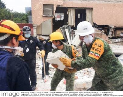 Earthquake in Mexico: The death toll rises to 237. An earthquake of magnitude 7.1 hit Mexico on Tuesday. A young girl trapped in the rubble of her collapsed school in Mexico City raised hopes among hundreds of rescuers working furiously to try to free her. This catastrophe occurs 32 years to the day after the powerful earthquake of 1985 which had caused more than 10,000 deaths. Mexico Mexico  549046