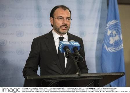 Bilder des Tages Mexican Foreign Minister Luis Videgaray delivers a press conference after the UN s General Assembly in New York, United States, 21 September 2017. Mexico thanked the solidarity and support received after the earthquake at the UN. Mexico thanks solidarity and support following earthquake at the UN !ACHTUNG: NUR REDAKTIONELLE NUTZUNG!  Copyright: xEduxBayerx NYC200 20170921-636416344276347753