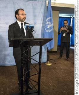 Mexican Foreign Minister Luis Videgaray delivers a press conference after the UN s General Assembly in New York, United States, 21 September 2017. Mexico thanked the solidarity and support received after the earthquake at the UN. Mexico thanks solidarity and support following earthquake at the UN !ACHTUNG: NUR REDAKTIONELLE NUTZUNG!  Copyright: xEduxBayerx NYC202 20170921-636416344320651753