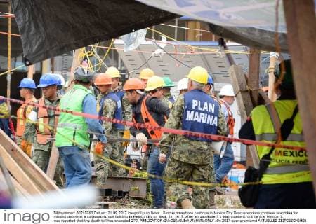 Rescue operations continue in Mexico City Rescue workers continue searching for missing people at a collapsed school building in Mexico City on Sept. 21, 2017, after a magnitude 7.1 earthquake struck central Mexico. It was reported that the death toll has exceeded 270. 