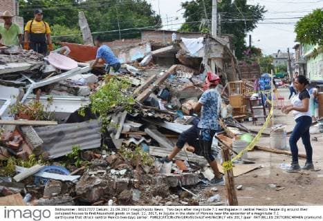 Two days after magnitude 7.1 earthquake in central Mexico People dig around their collapsed houses to find household goods on Sept. 21, 2017, in Jojutla in the state of Morelos near the epicenter of a magnitude 7.1 earthquake that struck central Mexico two days earlier. 