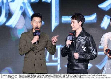 BEIJING, CHINA - SEPTEMBER 21: Actor Mark Zhao (L) and actor Feng Shaofeng attend the press conference of film Detective Dee: The Four Heavenly Kings on September 21, 2017 in Beijing, China.  Copyright: xVCGx CFP111127801619