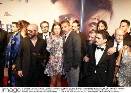 director Michael R. Roskam, actress Adele Exarchopoulos and actor Matthias Schoenaerts pictured on the red carpet at the official premiere of Le Fidele , directed by Michael R. Roskam, Saturday 23 September 2017, in Kinepolis Brussels.  NICOLASxMAETERLINCK 05171201