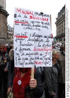 Apart from Paris Fashion Week, in front of the Opera de Paris while Balmain Fashion show is taking place, retired people protest against the french president Emmanuel Macron s pension reform. Paris France  550942
