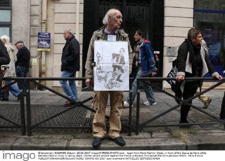 Apart from Paris Fashion Week, in front of the Opera de Paris while Balmain Fashion show is taking place, retired people protest against the french president Emmanuel Macron s pension reform. Paris France  550942