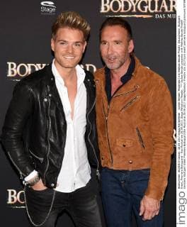 Jochen Bendel presenter with Mathias Bendel Pridöhl Germany Stuttgart Event Premiere Bodyguard the Musical at 28 09 2017 Stage Palladium Theatre