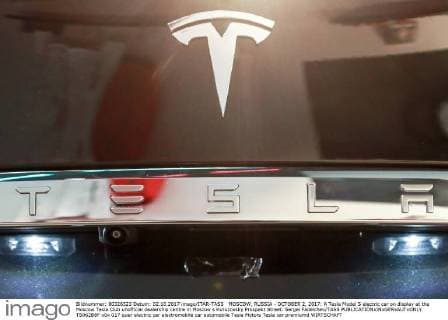 MOSCOW, RUSSIA - OCTOBER 2, 2017: A Tesla Model S electric car on display at the Moscow Tesla Club unofficial dealership centre in Moscow s Kutuzovsky Prospekt Street. Sergei Fadeichev TASS  TS062B8F