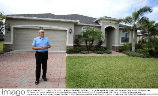 October 2, 2017 - Melbourne, FL, USA - Mick Anderson, who bought his Melbourne, Fla. house that he currently lives in from the previous owner, Las Vegas shooter Stephen Paddock, talks about learning that Paddock was responsbile for the mass killing, Monday, October 2, 2017. Paddock owned the house from 2013 to 2015. Melbourne USA - ZUMAm67_ 20171002_zaf_m67_006 Copyright: xJoexBurbankx