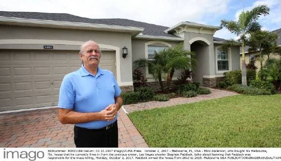 October 2, 2017 - Melbourne, FL, USA - Mick Anderson, who bought his Melbourne, Fla. house that he currently lives in from the previous owner, Las Vegas shooter Stephen Paddock, talks about learning that Paddock was responsbile for the mass killing, Monday, October 2, 2017. Paddock owned the house from 2013 to 2015. Melbourne USA - ZUMAm67_ 20171002_zaf_m67_004 Copyright: xJoexBurbankx