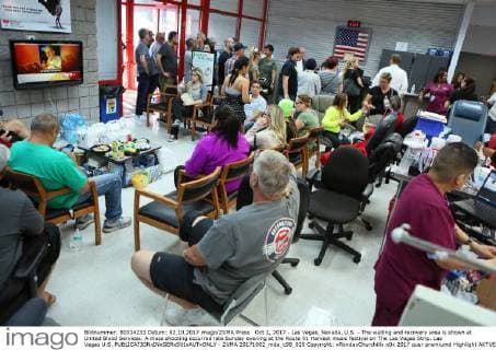 Oct 2, 2017 - Las Vegas, Nevada, U.S. - The waiting and recovery area is shown at United Blood Services. A mass shooting occurred late Sunday evening at the Route 91 Harvest music festival on The Las Vegas Strip. Las Vegas U.S.  - ZUMA 20171002_mda_c98_020 Copyright: xRondaxChurchillx