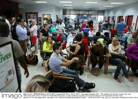 Oct 2, 2017 - Las Vegas, Nevada, U.S. - The waiting and recovery area, front, and blood draw area, back, is shown at United Blood Services. A mass shooting occurred late Sunday evening at the Route 91 Harvest music festival on The Las Vegas Strip. Las Vegas U.S.  - ZUMA 20171002_mda_c98_017 Copyright: xRondaxChurchillx
