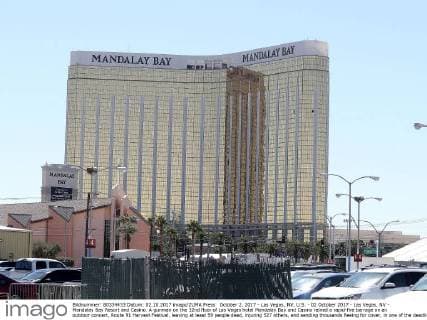 October 2, 2017 - Las Vegas, NV, U.S. - 02 October 2017 - Las Vegas, NV - Mandalay Bay Resort and Casino. A gunman on the 32nd floor of Las Vegas hotel Mandalay Bay and Casino rained a rapid-fire barrage on an outdoor concert, Route 91 Harvest Festival, leaving at least 59 people dead, injuring 527 others, and sending thousands fleeing for cover, in one of the deadliest mass shootings in American history. Photo shows broken windows from the room of shooter Stephen Paddock. Photo Credit: MJT AdMedia Las Vegas U.S. - ZUMAa123 20171002_zaa_a123_019 Copyright: xMjtAdmediax