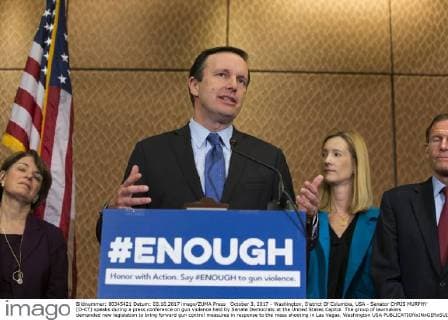 October 3, 2017 - Washington, District Of Columbia, USA - Senator CHRIS MURPHY (D-CT) speaks during a press conference on gun violence held by Senate Democrats at the United States Capitol. The group of lawmakers demanded new legislation to bring forward gun control measures in response to the mass shooting in Las Vegas. Washington USA - ZUMAe113 20171003_zap_e113_110 Copyright: xAlexxEdelmanx