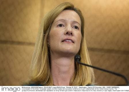 October 3, 2017 - Washington, District Of Columbia, USA - AVERY GARDINER, co-president of the Brady Campaign speaks with the media during a press conference on gun violence held at the United States Capitol. The group of lawmakers demanded new legislation to bring forward gun control measures in response to the mass shooting in Las Vegas. Washington USA - ZUMAe113 20171003_zap_e113_101 Copyright: xAlexxEdelmanx