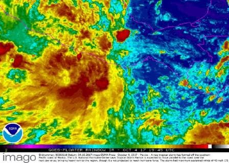 October 4, 2017 - Mexico - A new tropical storm has formed off the southern Pacific coast of Mexico. The U.S. National Hurricane Center says Tropical Storm Ramon is expected to move parallel to the coast over the next day or so, bringing heavy rain to the region, though it s not projected to reach hurricane force. The storm had maximum sustained winds of 45 mph (75 kph) early Wednesday and it was centered about 100 miles (165 kilometers) south-southeast of Puerto Angel. It was moving west at 9 mph (15 kph). Mexico  - ZUMA 20171004_shz_z03_188 Copyright: xNOAAx