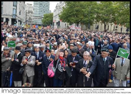. 07 10 2017. London, United Kingdom. Gurkhas attend Football Fans Alliance protest against extremism in London as Football fans hold London protest against extremism. Thousands of fans join a march from Park Lane to Westminster Bridge organised by The Football Fans Alliance who say itis aim is to raise the issue of all forms of extremism to the government.  xHowardxJonesx xi-Imagesx IIM-16072-0006