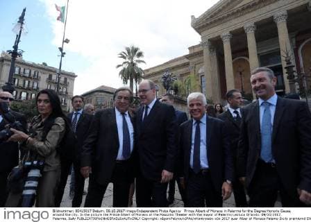 Prince Albert of Monaco in Palermo for the Degree Honoris Causa, around the city. In the picture the Prince Albert of Monaco at the Massimo Theater with the mayor of Palermo Leoluca Orlando. 09 10 2017, Palermo, Italy  Copyright: xIgorxPetyxx xIPAx xKontrolabx
