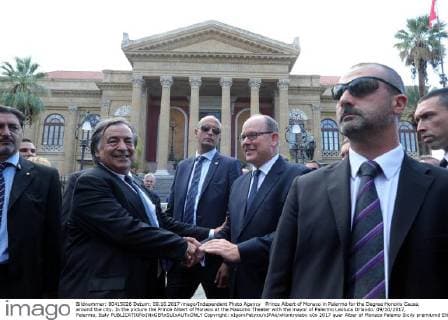 Prince Albert of Monaco in Palermo for the Degree Honoris Causa, around the city. In the picture the Prince Albert of Monaco at the Massimo Theater with the mayor of Palermo Leoluca Orlando. 09 10 2017, Palermo, Italy  Copyright: xIgorxPetyxx xIPAx xKontrolabx