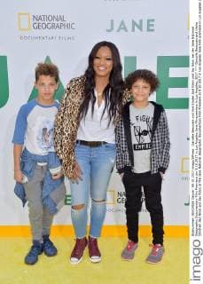 Garcelle Beauvais and theirs Children Jaid Nilon and Jax Nilon at the Jane National Geographic Documentary Film Premiere at 9 10 2017 in Los Angeles Jane Film premiere in Los Angeles 2017