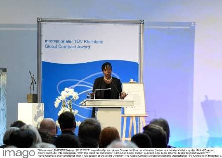 Auma Obama at their emotional Thank you speech at the award Ceremony the Global Compact Award through the International TÜV Rhineland in Historical City Hall in Cologne Culture Award Auma Obama Global Compact Award xPW002F2Px