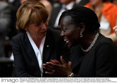 Auma Obama in close Dialogue with Henriette Reker at the award Ceremony the Global Compact Award through the International TÜV Rhineland in Historical City Hall in Cologne to Culture Award Auma Obama Global Compact Award xPW002F2Px