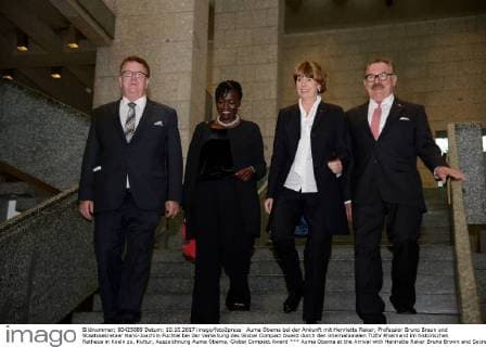 Auma Obama at the Arrival with Henriette Reker Bruno Brown and Secretary of State Hans Joachim Thumb at the award Ceremony the Global Compact Award through the International TÜV Rhineland in Historical City Hall in Cologne to Culture Award Auma Obama Global Compact Award xPW002F2Px