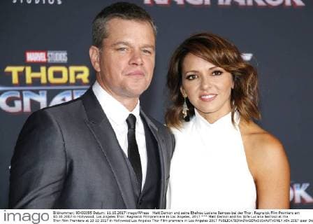 Matt Damon and his Wife Luciana Barroso at the Thor Film Premiere at 10 10 2017 in Hollywood Los Angeles Thor Film premiere in Los Angeles 2017