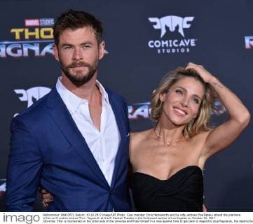 Cast member Chris Hemsworth and his wife, actress Elsa Pataky attend the premiere of the sci-fi motion picture Thor: Ragnarok at the El Capitan Theatre in the Hollywood section of Los Angeles on October 10, 2017. Storyline: Thor is imprisoned on the other side of the universe and finds himself in a race against time to get back to Asgard to stop Ragnarok, the destruction of his homeworld and the end of Asgardian civilization, at the hands of an all-powerful new threat, the ruthless Hela.  LAP2017101044 JIMxRUYMEN