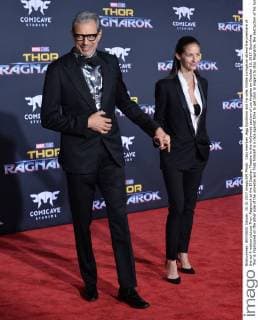 Cast member Jegg Goldblum and his wife, Emilie Livingston attend the premiere of the sci-fi motion picture Thor: Ragnarok at the El Capitan Theatre in the Hollywood section of Los Angeles on October 10, 2017. Storyline: Thor is imprisoned on the other side of the universe and finds himself in a race against time to get back to Asgard to stop Ragnarok, the destruction of his homeworld and the end of Asgardian civilization, at the hands of an all-powerful new threat, the ruthless Hela.  LAP2017101030 JIMxRUYMEN