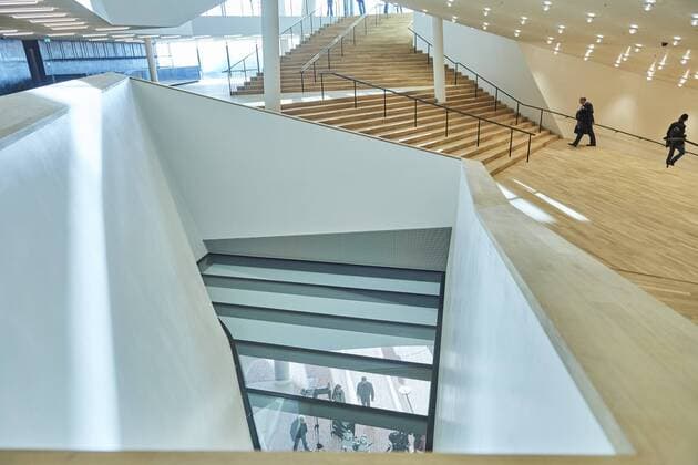 Germany Hamburg 04 11 2016 Elbphilharmonie Press tour Plaza Opening Staircase to grand Room the Elbphilharmonie with Glance to Plaza
