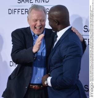 Cast members Jon Voigt (L) and Djimon Hounsou attend the premiere of the motion picture drama Some Kind of Different as Me at the Westwood Village Theatre in Los Angeles on October 12, 2017. Storyline: Based on the inspiring true story of international art dealer Ron Hall, who must befriend a dangerous homeless man in order to save his struggling marriage to his wife, a woman whose dreams will lead all three of them on the journey of their lives.  LAP2017101222 JIMxRUYMEN