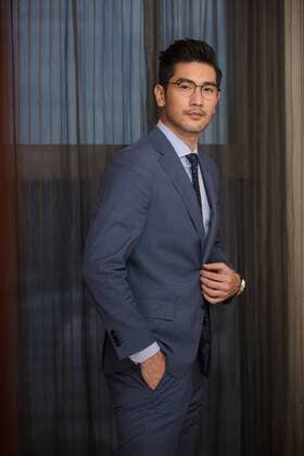 Taiwanese-born Canadian model and actor Godfrey Gao poses for portrait photos during an exclusive interview by Imaginechina in Beijing, China, 10 October 2017. EXCLUSIVE: Godfrey Gao suits up to flash handsome look for exclusive vintage portrait photos  pbu694767_05