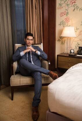 Taiwanese-born Canadian model and actor Godfrey Gao poses for portrait photos during an exclusive interview by Imaginechina in Beijing, China, 10 October 2017. EXCLUSIVE: Godfrey Gao suits up to flash handsome look for exclusive vintage portrait photos  pbu694767_06