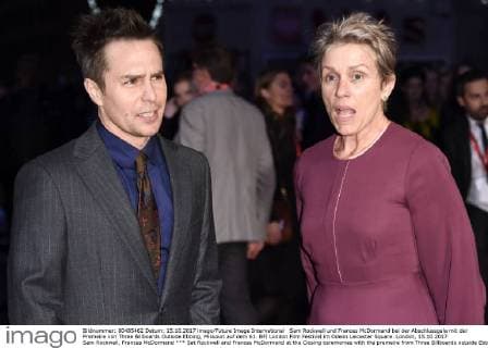Sat Rockwell and Frances McDormand at the Closing ceremonies with the premeire from Three Billboards outside Ebbing Missouri on the 61 BFI London Film Festival in Odeon Leicester Square London 15 10 2017 Sat Rockwell Frances McDormand  Foto:xS.xVasx xFuturexImage