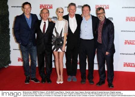 English actor Jason Isaacs, Scottish satirist Armando Iannucci, English actress Andrea Riseborough, English comedian and actor Michael Palin, English comedian and actor Paul Whitehouse and English comedian and actor David Schneider attend the UK Premiere of The Death Of Stalin held at the Curzon Chelsea in London. OCTOBER 17th 2017  MESx172448