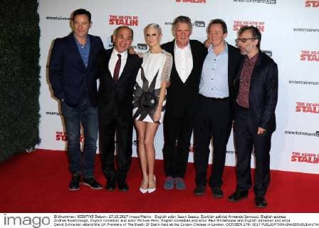 English actor Jason Isaacs, Scottish satirist Armando Iannucci, English actress Andrea Riseborough, English comedian and actor Michael Palin, English comedian and actor Paul Whitehouse and English comedian and actor David Schneider attend the UK Premiere of The Death Of Stalin held at the Curzon Chelsea in London. OCTOBER 17th 2017  MESx172448