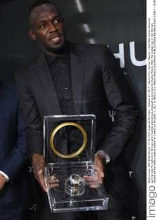 October 17, 2017 - Mexico City, Mexico, Mexico - Usain Bolt retired Jamaican sprinter and An eight-time Olympic gold medalist attending a photocall to promote the Hublot Watch. With the medals won in the Olympic Games will be made a special edition of a watch on October17, 2017 in Mexico City, Mexico Mexico City Mexico  - ZUMAn230 20171017_zaa_n230_349 Copyright: xCarlosxTischlerx
