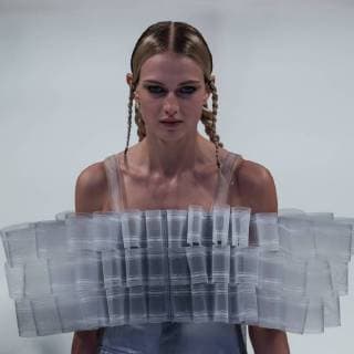 October 15, 2017 - Budapest, Hungary - A model displays a creation by Hungarian designer Eszter PolyoÂ¡k during Mercedes-Benz Fashion Week Central Europe on Oct 15, 2017 at Museum of Applied Arts in Budapest, Hungary. Budapest Hungary  - ZUMAn230 20171015_zaa_n230_533 Copyright: xRobertxSzaniszlox
