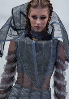 October 15, 2017 - Budapest, Hungary - A model displays a creation by Hungarian designer Eszter PolyoÂ¡k during Mercedes-Benz Fashion Week Central Europe on Oct 15, 2017 at Museum of Applied Arts in Budapest, Hungary. Budapest Hungary  - ZUMAn230 20171015_zaa_n230_535 Copyright: xRobertxSzaniszlox