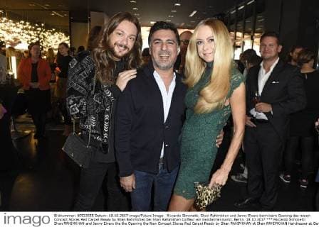 Riccardo Simonetti Shan RAHIMKHAN and Jenny Elvers the the Opening the New Concept Stores Red Carpet Ready by Shan RAHIMKHAN at Shan RAHIMKHAN Hairdresser at Gendarmenmarkt Berlin 18 10 2017 Foto:xF.xKernx xFuturexImage