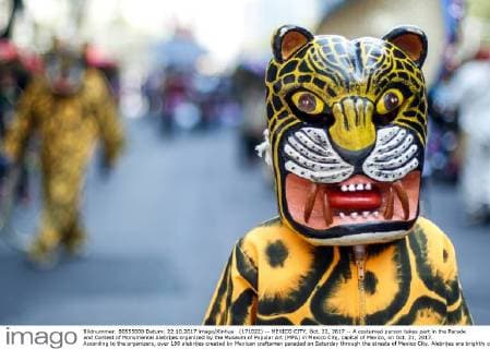 (171022) -- MEXICO CITY, Oct. 22, 2017 -- A costumed person takes part in the Parade and Contest of Monumental Alebrijes organized by the Museum of Popular Art (MPA) in Mexico City, capital of Mexico, on Oct. 21, 2017. According to the organizers, over 180 alebrijes created by Mexican craftsmen paraded on Saturday through the streets of Mexico City. Alebrijes are brightly colored folk art sculptures of fantastical creature. ) (da) (fnc) MEXICO-MEXICO CITY-CULTURAL EVENT FranciscoxCanedo 