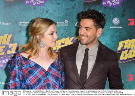 Main actors Elyas M Barek plays the Teacher Zeki Mueller right and Actress Jella Haase Actress the Chantal Ackermann at the World premiere from Fack JU Göhte 3 Munich Germany 22 10 2017 Cinema World premiere Fack JU Göhte 3 xklx